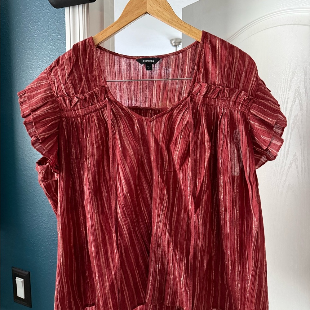 Express Red and White Striped Blouse